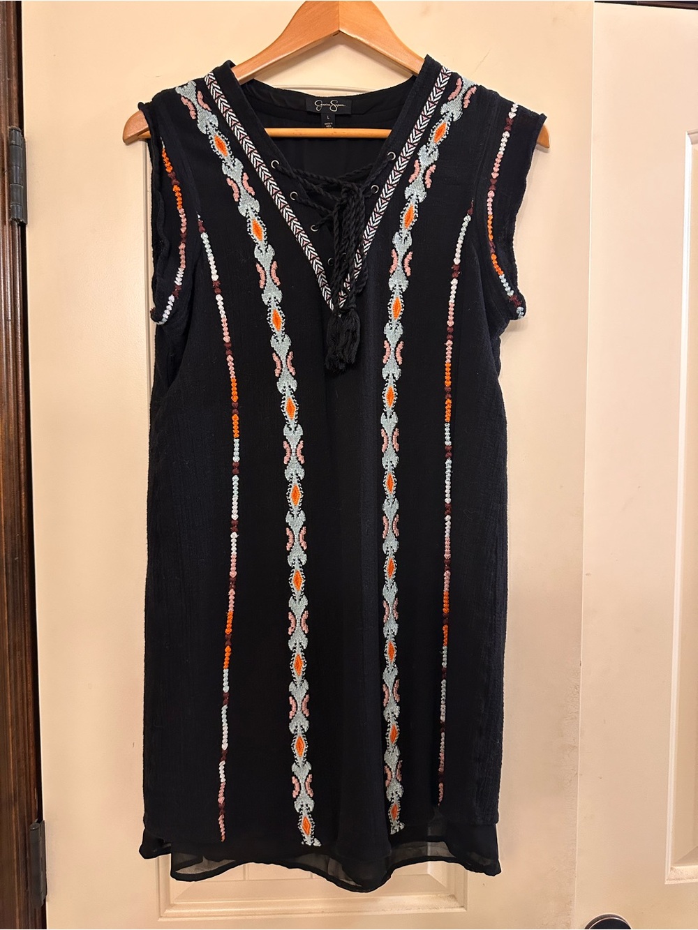 Jessica Simpson Black Embroidered Dress with Multicolor Accent
